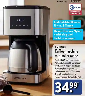 Aldi Nord AMBIANO Kaffeemaschine mit Isolierkanne Angebot