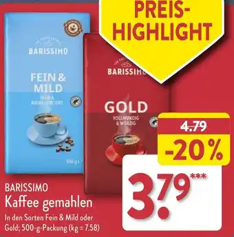 Aldi Nord BARISSIMO Kaffee gemahlen 500 g Packung Angebot