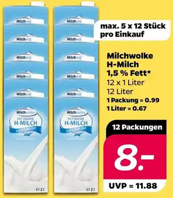 NETTO Milchwolke H-Milch 1,5% Fett 12 x 1 Liter Angebot