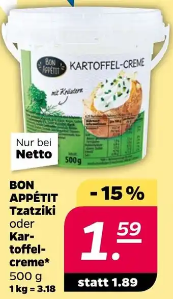 NETTO BON APPÉTIT Tzatziki oder Kartoffelcreme 500 g Angebot