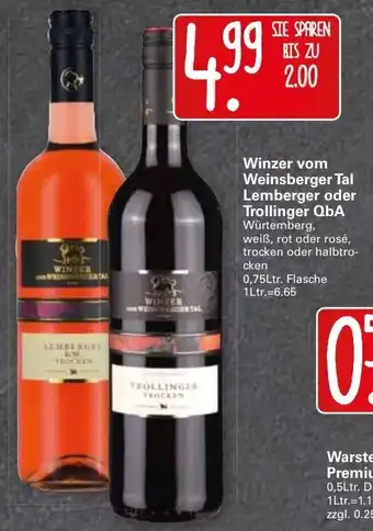 WEZ Winzer vom Weinsberger Tal Lemberger oder Trollinger QbA 0,75L Angebot