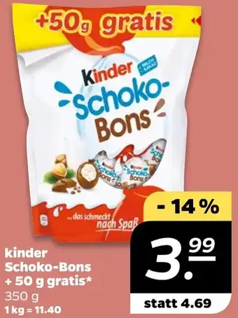 NETTO Kinder Schoko-Bons + 50 g gratis 350 g Angebot