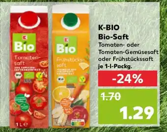 Kaufland K-BIO Bio-Saft Tomaten- oder Tomaten-Gemüsesaft oder Frühstückssaft je 1-L Angebot