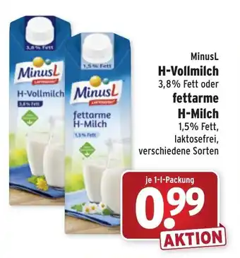 Wasgau MinusL H-Vollmilch oder fettarme H-Milch 1L Angebot