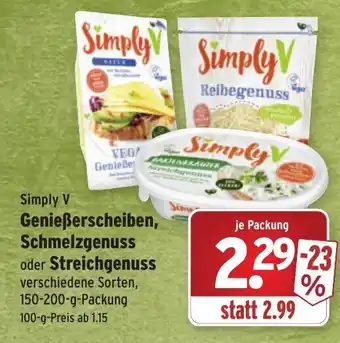 Wasgau Simply V Genießerscheiben, Schmelzgenuss oder Streichgenuss 150-200g Angebot