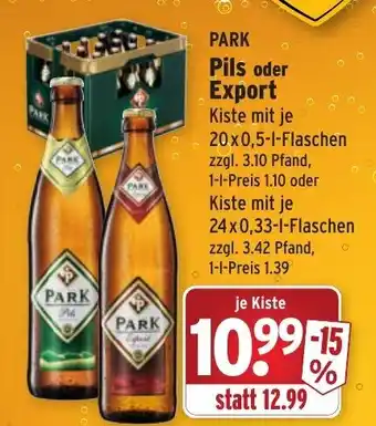 Wasgau Park Pils oder Export 20x0,5L/24x0,33L Angebot