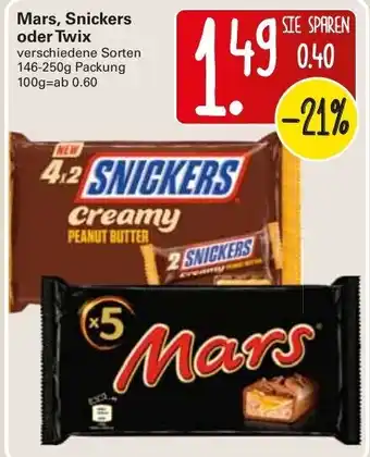 WEZ Mars, Snickers oder Twix 146-250g Angebot