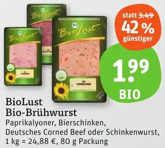 tegut BioLust Bio-Brühwurst 80 g Packung Angebot