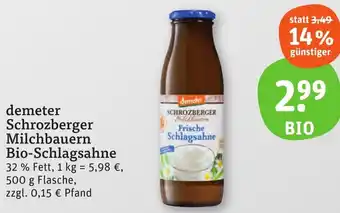 tegut demeter Schrozberger Milchbauern Bio-Schlagsahne 500 g Flasche Angebot