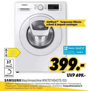 MEDIMAX Samsung Waschmaschine WW70T4543TE/EG Angebot