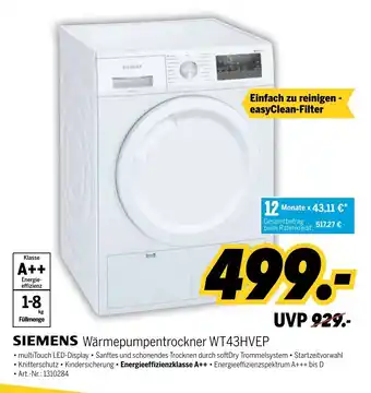 MEDIMAX Siemens Wärmepumpentrockner WT43HVEP Angebot