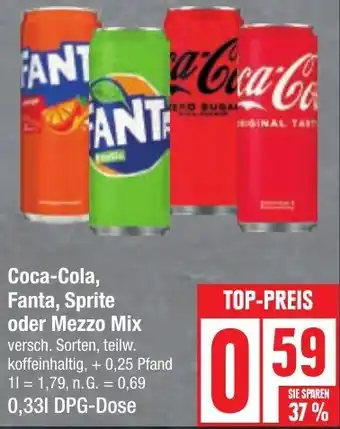 Edeka Coca-Cola, Fanta, Sprite oder Mezzo Mix 0,33 L DPG-Dose Angebot