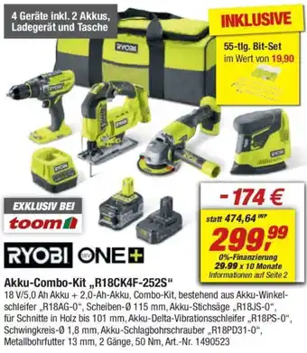 toom Baumarkt RYOBI ONE Akku-Combo-Kit ,,R18CK4F-252S" Angebot