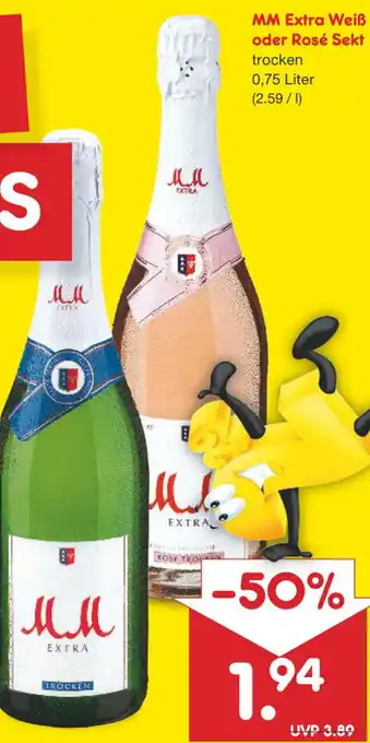 Netto Marken-Discount MM Extra Weiẞ oder Rosé Sekt trocken 0.75 Liter Angebot