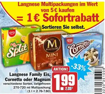 AEZ Langnese Family Eis, Cornetto oder Magnum 270-720ml Angebot