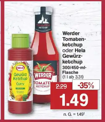 Famila Nord West Werder Tomaten-ketchup oder Hela Gewürz-ketchup 300/450-ml-Flasche Angebot