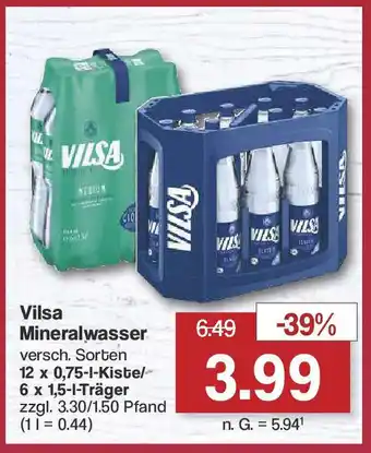 Famila Nord West Vilsa Mineralwasser versch. Sorten 12 x 0,75-I-Kiste/ 6 x 1,5-1-Träger Angebot