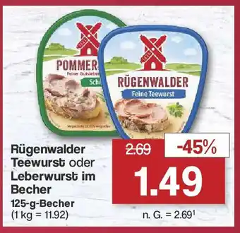 Famila Nord West Rügenwalder Teewurst oder Leberwurst im Becher 125-g-Becher Angebot