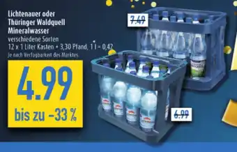 diska Lichtenauer oder Thüringer Waldquell Mineralwasser verschiedene Sorten 12 x 1 L Angebot