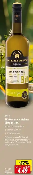 Lidl BIO Deutsches Weintor Riesling QbA 750ml Angebot