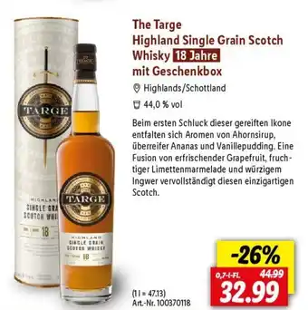 Lidl The Targe Highland Single Grain Scotch Whisky 18 Jahre mit Geschenkbox 700ml Angebot