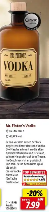 Lidl Mr. Finton's Vodka 500ml Angebot