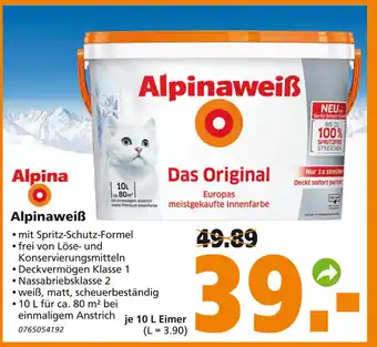 Globus Baumarkt Alpina Alpinaweiß 10L Angebot