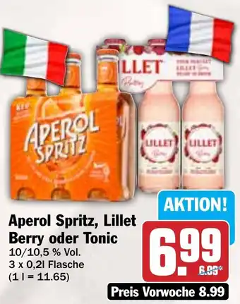 Hit Aperol Spritz, Lillet Berry oder Tonic 3x0,2 L Flasche Angebot