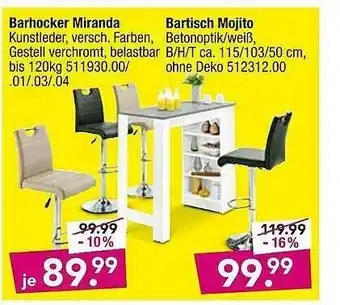 Möbel Boss Barhocker Miranda, Bartisch Mojito Angebot