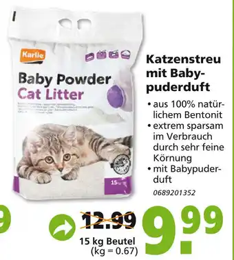 Globus Baumarkt Katzenstreu mit Babypuderduft 15kg Beutel Angebot