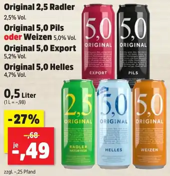 Thomas Philipps Original 2,5 Radler, Original 5,0 Pils oder Weizen, Original 5,0 Export oder Original 5,0 Helles 0,5 Liter Angebot