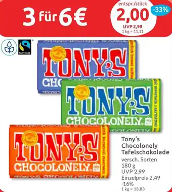 Budni Tony's Chocolonely Tafelschokolade 180 g Angebot