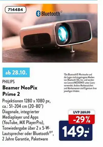 Aldi Nord Philips Beamer Neopix Prime 2 Angebot