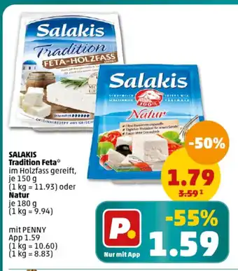 PENNY Salakis Tradition Feta im Holzfass gereift, je 150 g oder Natur je 180 g Angebot