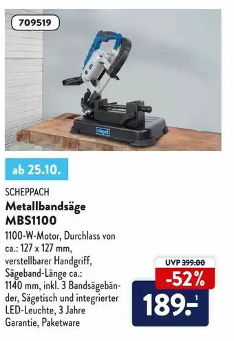 Aldi Nord Scheppach Metallbandsäge Mbs1100 Angebot