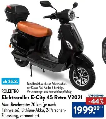 Aldi Süd ROLEKTRO Elektroroller E-City 45 Retro V2021 Angebot