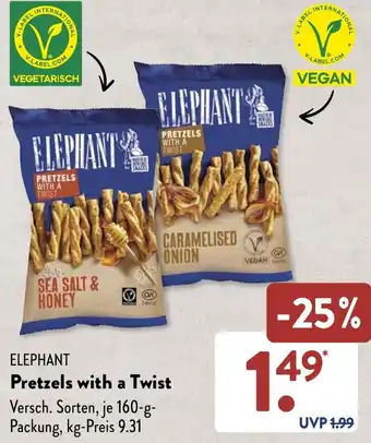 Aldi Süd ELEPHANT Pretzels with a Twist 160 g Packung Angebot