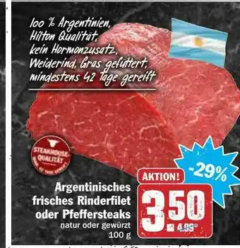 Hit Argentinisches Frisches Rinderfilet Oder Pfeffersteaks Angebot