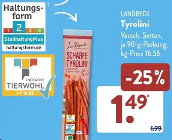 Aldi Süd LANDBECK Tyrolini 90 g Packung Angebot