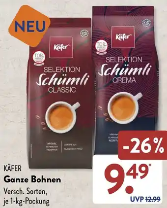 Aldi Süd KÄFER Ganze Bohnen 1 kg Packung Angebot