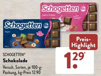 Aldi Süd SCHOGETTEN Schokolade 100 g Packung Angebot