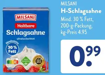 Aldi Süd MILSANI H-Schlagsahne 200 g Packung Angebot