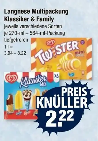 V Markt Langnese Multipackung Klassiker & Family jeweils verschiedene Sorten je 270-ml-564-ml-Packung tiefgefroren Angebot