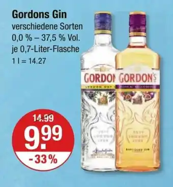 V Markt Gordons Gin verschiedene Sorten 0,0 %-37,5 % Vol. je 0,7-Liter-Flasche Angebot