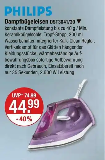 V Markt PHILIPS Dampfbügeleisen DST3041/30 Angebot