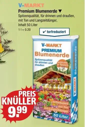 V Markt V-MARKT Premium Blumenerde Inhalt 50 Liter Angebot