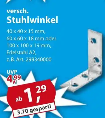 Sonderpreis Baumarkt versch. Stuhlwinkel 60 x 60 x 18 mm oder 100 x 100 x 19 mm Angebot