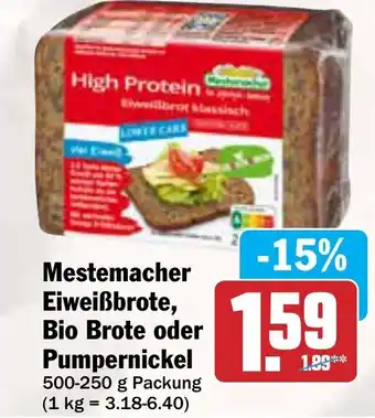 AEZ Mestemacher Eiweißbrote, Bio Brote oder Pumpernickel 500-250 g Packung Angebot