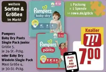 REWE Pampers Baby Dry Pants Single Pack Junior oder Baby Dry Windeln Single Pack Angebot
