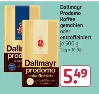 Rossmann Dallmayr prodomo Kaffee gemahlen oder entcoffeiniert je 500 g Angebot